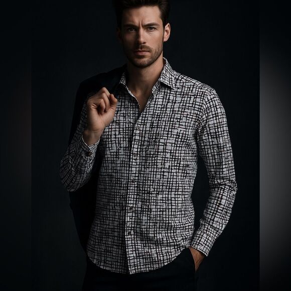 Robert Graham Kirkley Classic Fit Shirt 2XL Abstract Grid Pattern Flip Cuffs - Picture 16 of 16